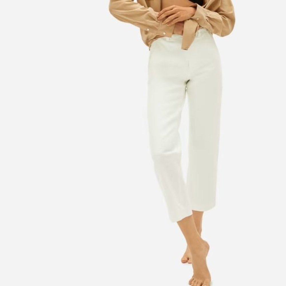 Everlane The Straight Leg High Rise Crop Pant Bone White Plus Size 14